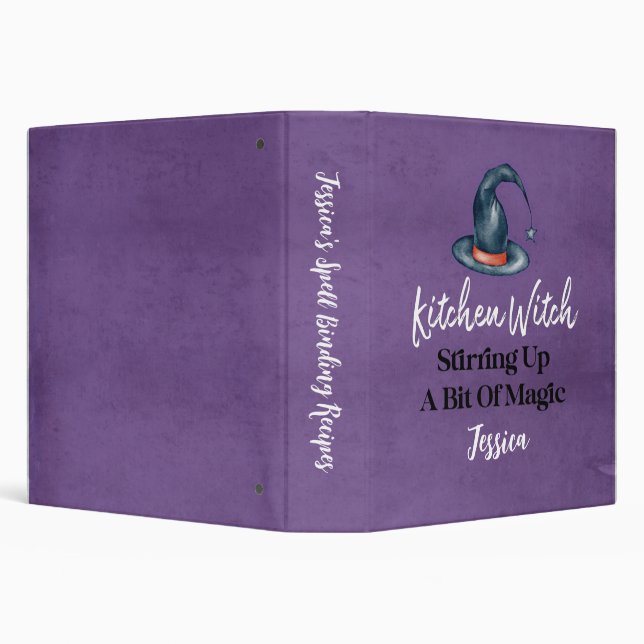 Gothic Funny Cute Kitchen Witch Halloween Recipe 3 Ring Binder (Background)