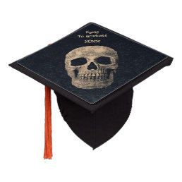 Gothic Funny Skull Head Beige Black Blue Floral Graduation Cap Topper