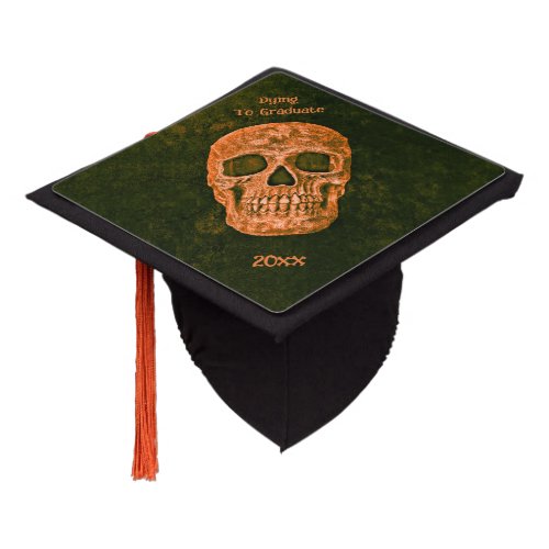Gothic Funny Skull Old Orange Green Grunge Graduation Cap Topper
