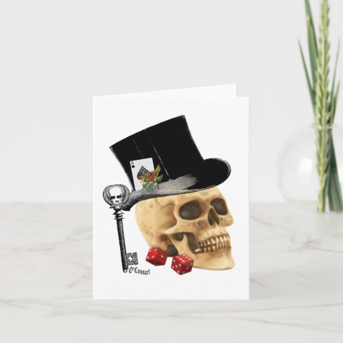 Gothic gambler skull tattoo design card