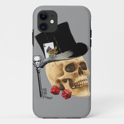 Gothic gambler skull tattoo design iPhone 11 case