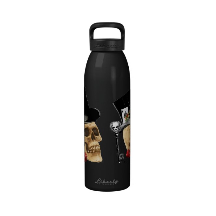 Gothic gambler skull tattoo design drinking bottle