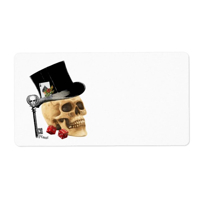 Gothic gambler skull tattoo design label (Front)