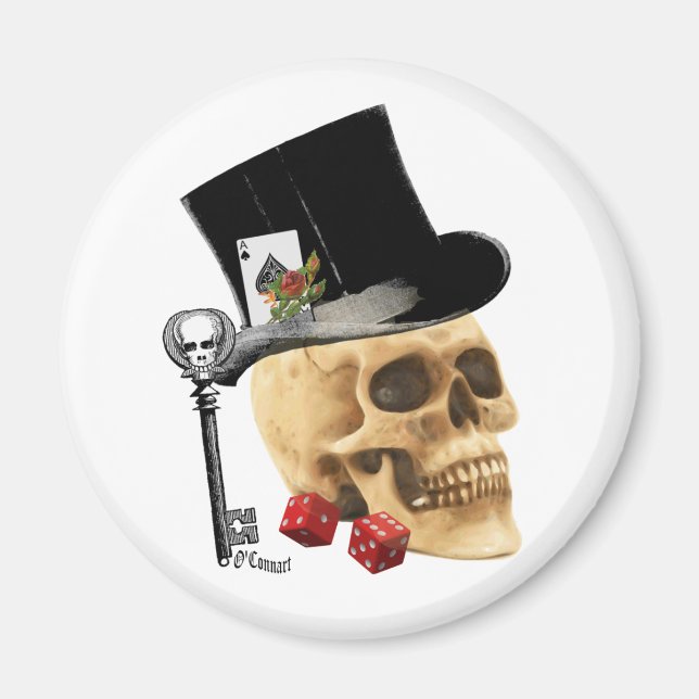 Gothic gambler skull tattoo design magnet (Front)