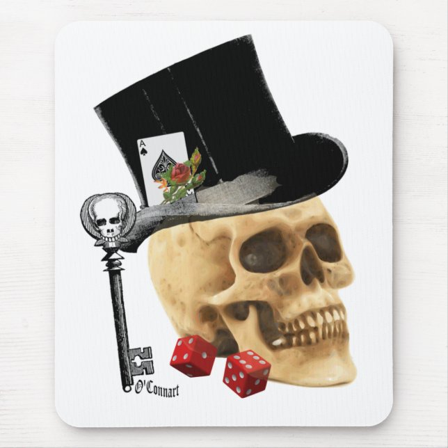 Gothic gambler skull tattoo design mouse pad (Front)