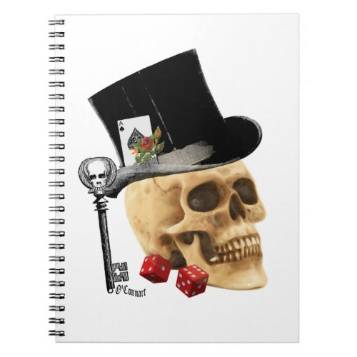 Gothic gambler skull tattoo design notebook