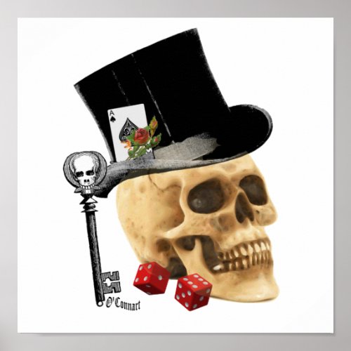 Gothic gambler skull tattoo design poster