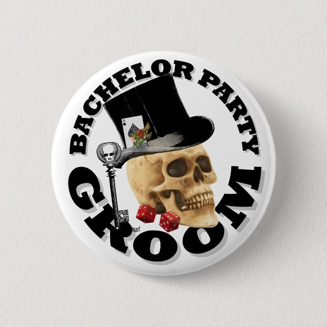 Gothic gambling grooms bachelor party button (Front)