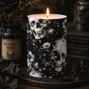 Gothic Garden Skulls & Flowers Dark Botanical Pillar Candle