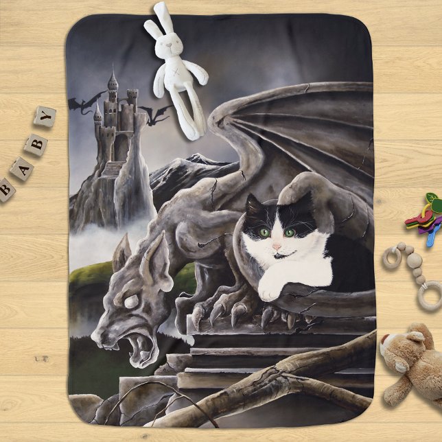 Gothic Gargoyle Cat Dark Fantasy Castle Baby Blanket (Creator Uploaded)