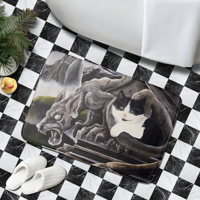 Gothic Gargoyle Cat Dark Fantasy Castle Bath Mat (Creator Uploaded)