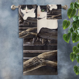 Gothic Gargoyle Cat Dark Fantasy Castle Bath Towel Set