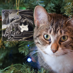 Gothic Gargoyle Cat Dark Fantasy Castle Ceramic Ornament