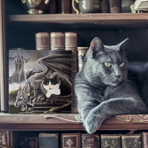 Gothic Gargoyle Cat Dark Fantasy Castle Ceramic Tile