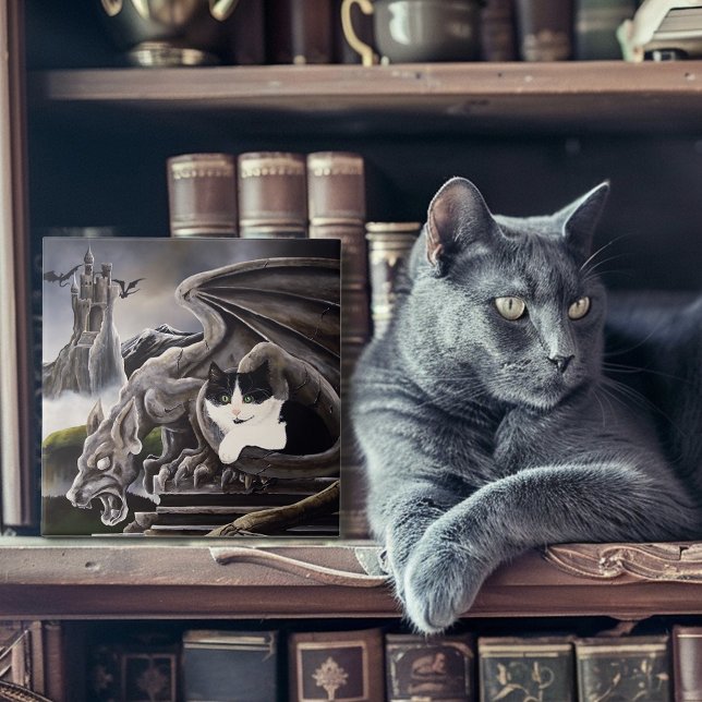 Gothic Gargoyle Cat Dark Fantasy Castle Ceramic Tile (Creator Uploaded)