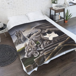 Gothic Gargoyle Cat Dark Fantasy Castle Fleece Blanket