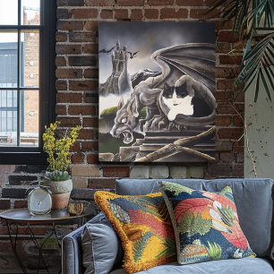 Gothic Gargoyle Cat Dark Fantasy Castle Metal Print