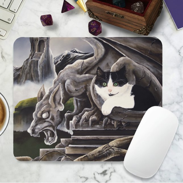 Gothic Gargoyle Cat Dark Fantasy Castle Mouse Pad (Creator Uploaded)