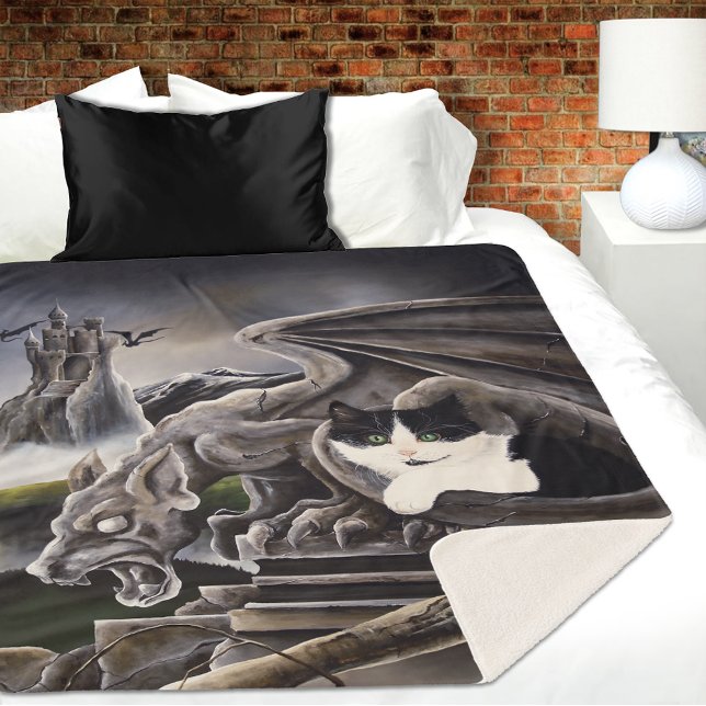 Gothic Gargoyle Cat Dark Fantasy Castle Sherpa Blanket (Creator Uploaded)