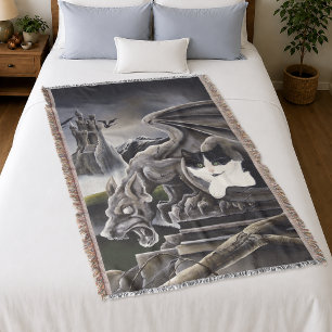 Gothic Gargoyle Cat Dark Fantasy Castle Throw Blanket