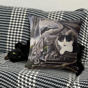 Gothic Gargoyle Cat Dark Fantasy Castle Throw Pillow
