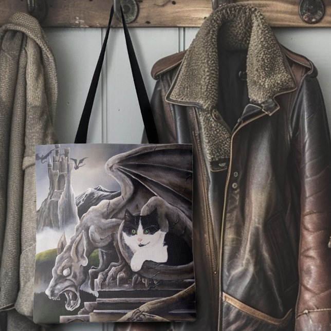Gothic Gargoyle Cat Dark Fantasy Castle Tote Bag (Creator Uploaded)