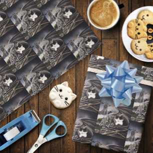 Gothic Gargoyle Cat Dark Fantasy Castle Wrapping Paper