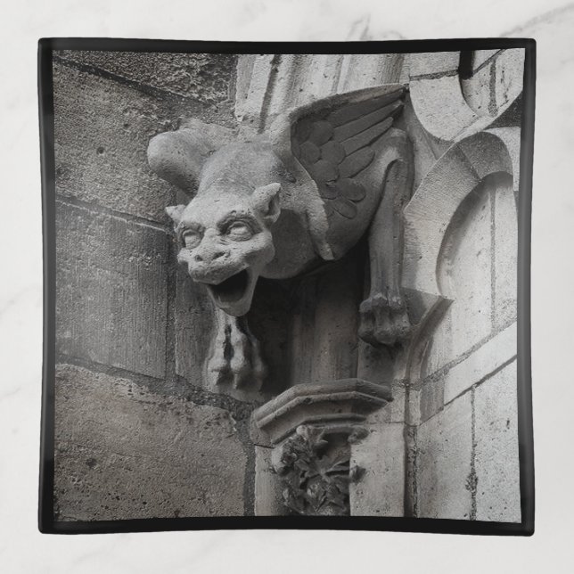 Gothic Gargoyle Handcrafted Glass Trinket Tray (Front)