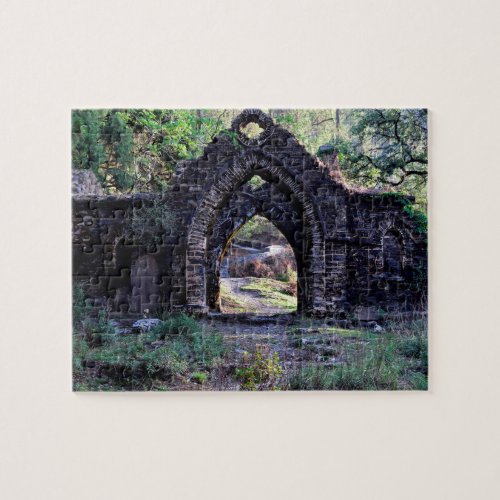 Gothic Gate of Ruined Abandoned Stone Church Jigsaw Puzzle