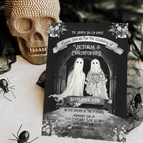Gothic Ghost Bride  Groom Wedding Invitation