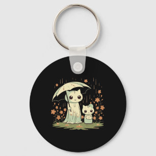 Gothic Ghost Cat Mother With An Umbrella Under The Keychain
