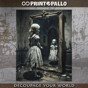 Gothic ghost doll in a cursed mirror - Decoupage Wrapping Paper Sheets