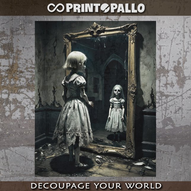Gothic ghost doll in a cursed mirror - Decoupage  Wrapping Paper Sheets (Creator Uploaded)