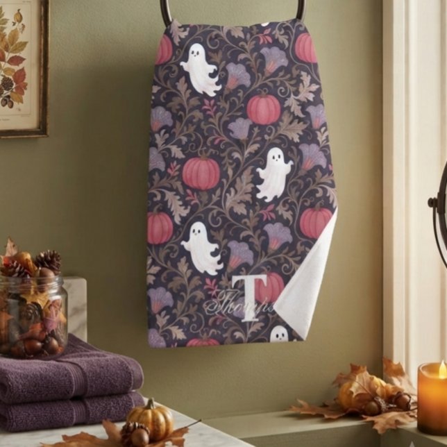 Gothic Ghost Fall Monogram Hand Towel (Creator Uploaded)