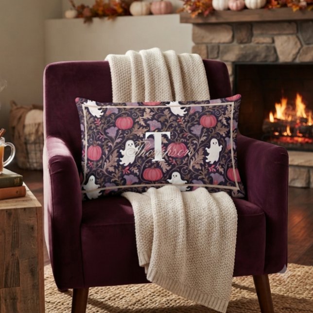 Gothic Ghost Fall Monogram Lumbar Pillow (Creator Uploaded)