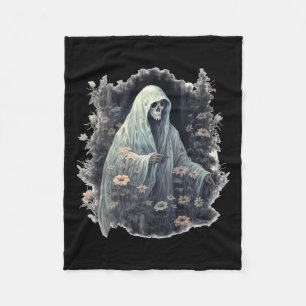 Gothic Ghost In The Forest Vintage Floral Ghost Ha Fleece Blanket
