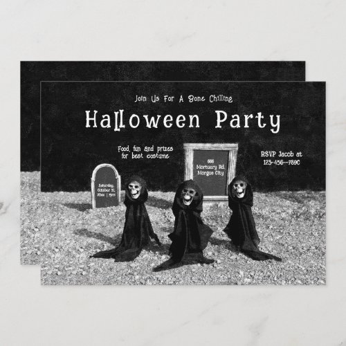 Gothic Ghouls In Cemetery Halloween Party Invitation