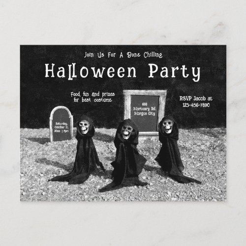 Gothic Ghouls In Cemetery Halloween Party Invitation Postcard