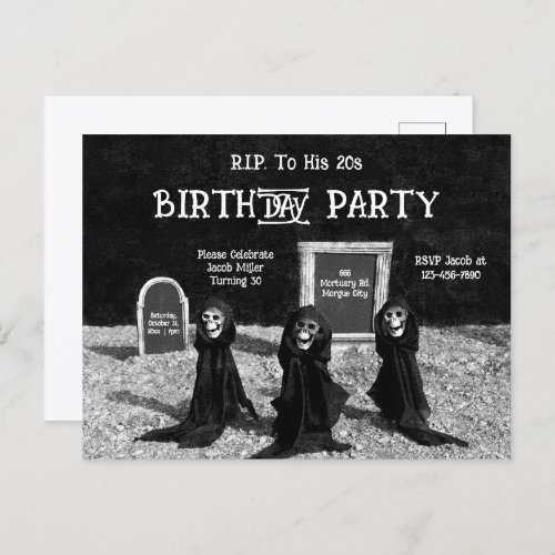 Gothic Ghouls In Cemetery RIP To His 20s Birthday Invitation Postcard
