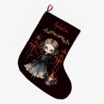 Gothic Girl And Cute Critter Large Christmas Stocking