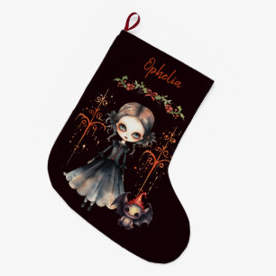 Gothic Girl And Cute Critter Large Christmas Stocking