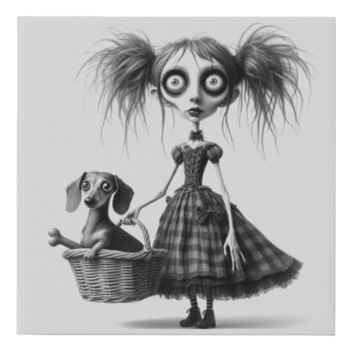 Gothic Girl and dog Panhandling  Faux Canvas Print