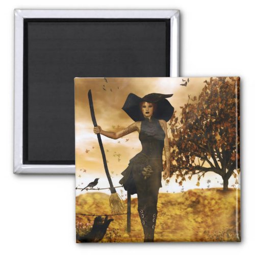 Gothic Girl Autumn Witch Magnet