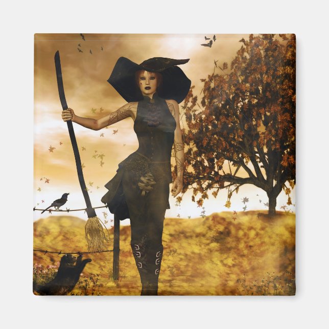 Gothic Girl Autumn Witch Magnet (Front)