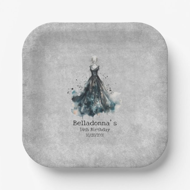 Gothic Girl Birthday Paper Plates (Front)