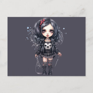 Gothic Girl Black and Gray Halloween Holiday Postcard