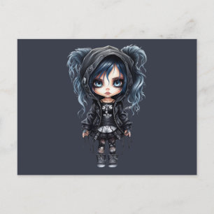 Gothic Girl Black and Gray Halloween Holiday Postcard