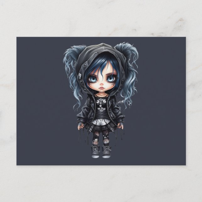 Gothic Girl Black and Gray Halloween Holiday Postcard (Front)