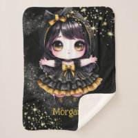 Gothic Girl Custom Decor Goth Kawaii Chibi Sherpa Blanket