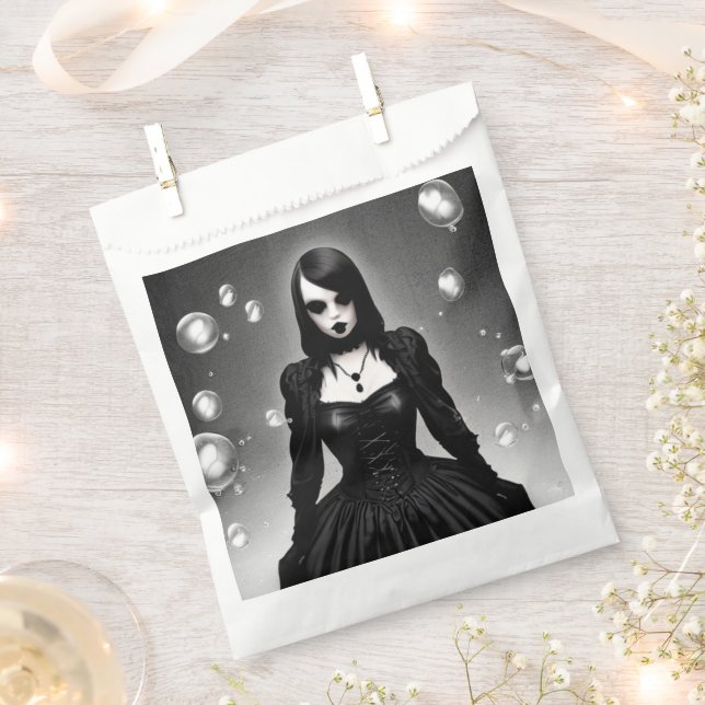 Gothic Girl in Black Dress Halloween Favor Bag (Clipped)